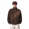 Outono/Inverno 2026 Novo Jaqueta de Lã Australiana com Textura para Homem Jaqueta com Gola Alta Marca Tendência Cardigan Hoodie Solto Fashionável Tendência