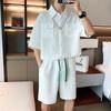 Camiseta de Meia Manga de Verão Shorts de Manga Curta Calças de Comprimento Médio Novo Conjunto Casual de Duas Peças Terno Masculino Simples da Moda