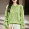 Suéter de Punto Trenzado Cuello Redondo Otoño Invierno Nuevo para Mujer Espeso Cálido Holgado Base Francesa para Commute Top de Punto