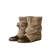 Botas de media pantorrilla con lazo y bloques de color estilo europeo y americano para mujer, botas de moda con tacón grueso que aumentan la altura, botines cortos de punta redonda para primavera y otoño, botines elegantes