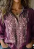 Fábrica de Origen 1688 Camisa de Mujer con Estampado de Flor de Ciruelo Vintage Holgada Cuello Solapa Blusa de Oficina Exclusiva para Venta Transfronteriza