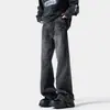 Jeans acampanados estilo americano con estampado de rayo para hombre, pantalones largos rectos holgados de lavado vintage, pantalones largos cool de alta costura que estilizan