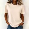 Camiseta casual e moderna de verão para mulheres, cor sólida, gola redonda, manga curta, estilo europeu e americano, 2026