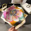 Lenço de Seda Magnólia Estampado Imitação de Seda, Xale de Luxo, Lenço de Pescoço com Proteção Solar, Lenço de Cabeça, Lenço Feminino