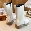 Botas de Couro da Moda na Altura da Panturrilha para Meninas 2026 Outono/Inverno Novo Estilo Laço Estilo Princesa Botas Longas Sola Macia Antiderrapante Moda Botas Infantis