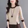 26 Suéter de Moda Versátil para Mujer Cuello Redondo Bloque de Color Tejido Capa Interior Capa Base Suéter de Primavera Otoño Suéter Holgado Pulóver