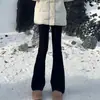 Jeans boca de sino preto para outono e inverno para mulheres, plus size, adequado para tipos de corpo pera, cintura alta, modelador, casual e elástico