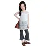 Conjunto de Verão Feminino com Top em Renda em Camadas Sem Mangas de Comprimento Médio Estilo Coreano com Colete de Renda Branco e Calça Flare Fashion