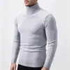Suéter Masculino de Gola Alta 2026 Outono Inverno Cor Sólida Slim Fit Tamanho Plus Manga Longa Pulôver Tricô Casual Quente Camada de Base