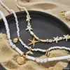 Colar de Pérolas, Conchas e Estrelas do Mar Estilo Praia Verão Venda Quente Transfronteiriça Conjunto de Três Peças Colar da Moda Versátil Tendência