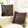 Nueva Funda de Cojín de Felpa con Estampado de Leopardo Empalmado de Cuero PU de Amazon Funda de Cojín Lumbar para Sofá de Sala de Estar con Estampado de Guepardo