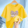 2265 # Roupas de Verão de Manga Curta para Meninas 2025 Novo Estilo Coreano Estilo Estrangeiro Camisetas para Crianças de Tamanho Médio e Grande Camisetas de Verão Tops de Algodão Puro Verão