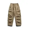 Ropa Vintage 25 Invierno Nuevo Tendencia Retro Japonesa Marca Color Sólido Forro Polar Pantalones Cargo Sueltos Cálidos Casuales para Hombre
