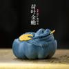 Mascota de Té de Arcilla Púrpura Yixing Adorno de Sapo Dorado, Arcilla Verde Oscura Hoja de Loto que Atrae la Riqueza Escultura de Pixiu, Juego de Té, Adorno de Té, Se Puede Comer, Al por Mayor