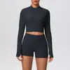 Shorts Esportivos Justos de Cintura Alta Levanta Bumbum com Zíper Externo Jaqueta Roupa de Yoga Naked Casual Roupa de Corrida Fitness Conjunto
