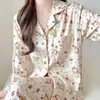 Pijama de Algodón Nube para Mujer, Estilo Primavera y Otoño, Lindo Dibujo Animado de Manga Larga y Pantalón Largo, Ropa de Casa Estilo Ins