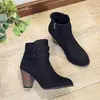Estación independiente AliExpress wish Amazon Europeo y Americano gamuza tubo corto tacón grueso punta 35-43 botas de moda