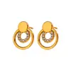 Brincos Transfronteiriços de Aço Titânio Dourado com Diamantes, Estilo de Luxo Leve Europeu e Americano de Alta Qualidade, Brincos Redondos de Aço Inoxidável que Não Desbotam, Brincos Femininos