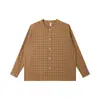 Camisa Xadrez Simples Retrô Japonesa de Manga Longa Rumen Meng para Homens e Mulheres Outono Par Casal Solta Versátil para o Dia a Dia Casual
