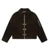 Chaqueta Corta de Retazos Desestructurados con Hebilla de Avión Unisex Retro Vintage Suede Melard Abrigo Ins