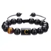 Pulsera de Cuentas Negras con Letra E Dorada y Piedra Ojo de Tigre Ajustable Joyería de Moda para Hombres y Mujeres Estilo Personalizado Único Regalo Elegante para Cumpleaños y Ocasiones Especiales