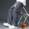 Pantalones Rectos de Pana Forrados de Polar Pesado para Hombre Moda Otoño e Invierno Marca de Moda Deportivos Modernos Sueltos Pantalones Casuales