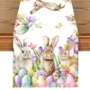 Camino de mesa popular transfronterizo de Pascua con estampados de conejos y huevos para decoración de restaurante y ambiente festivo - Bandera de mantel