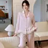 YD2025 Nuevos Pijamas Franceses para Mujer con Volantes de Seda Helada Suave de Alta Calidad Traje de Primavera y Otoño Ropa de Casa