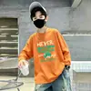 Camiseta casual de manga longa estilo coreano para meninos, 100% algodão, coleção primavera/outono 2026, gola redonda, corte solto, moderna
