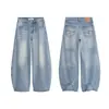 Jeans Americanos Retro con Bolsillo Bordado para Mujer Otoño Nuevo Sueltos Cintura Alta Adelgazantes Versátiles Pierna Ancha Largo hasta el Suelo