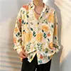 Camisa Floral Retro de Manga Larga Estilo Hong Kong para Hombres y Mujeres, Estilo Perezoso, Caída Suelta, Seda Helada Delgada, Nicho, Camisa Protectora Solar para la Playa