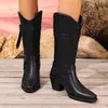 Botas de Mujer Estilo Western de Punta Cuadrada, Tacón Grueso, Hebilla de Cinturón Retro, Nuevas para Otoño e Invierno, sin Cordones
