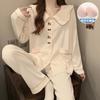 Pijamas de Primavera y Otoño para Mujer Tejido Crepé Manga Larga Cuello de Muñeca Cárdigan Almohadilla de Pecho Fija Casual Lindo Suelto Ropa para el Hogar
