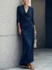 2026 Nuevo Amazon TK Moda Femenina Europea y Americana Diseño de Comercio Exterior Vestido Largo Casual Elegante con Cuello Oscilante Estiloso