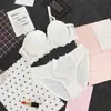 Conjunto de sujetador y bragas de encaje color macarrón conjunto de sujetador lencería sexy fruncida para mujer al por mayor