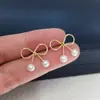 Pendientes de Perlas con Lazo Sencillo, de Moda y Versátiles, Pendientes de Perlas de Agua Dulce Naturales, Pendientes para Mujer, Regalos al por Mayor