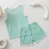 Conjunto de Colete Infantil Modal Roupas de Casa para Meninos Roupas com Ar Condicionado para Meninas Pijamas de Seda Gelada para Crianças Maiores Verão Meninos Pequenos