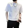 Camiseta de Manga Corta con Textura Jacquard de Comercio Exterior para Hombre, Cuello Redondo, Nueva Marca de Moda de Verano Ropa para Hombre, Estilo Holgado de Peso Pesado, Venta al por Mayor para Hombre
