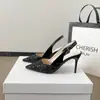 Sandalias de tiras traseras con punta de lentejuelas para mujer, nuevo estilo de verano 2026, zapatos de moda para mujer de tacón medio y alto