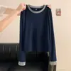 Atacado Transfronteiriço Outono e Inverno Foto Real Modal Rayon Combinação de Cores Falso Duas Peças Interno Slim Camiseta de Manga Longa Tops Femininos