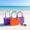 Bolsa de playa de EVA en stock, bolsa perforada de gran capacidad, superventas transfronterizo, bolso de mano con bloques de color, bolsa de almacenamiento más vendida en Amazon