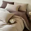 Conjunto de quatro peças simples de luxo com cores sólidas, 100% algodão escovado, para outono e inverno, capa de edredom de algodão puro, lençol de cima, lençol de elástico, roupa de cama