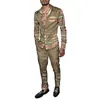 Moda Masculina Primavera/Verão 2025 Terno de Camisa Marca Estampada Peça Dupla Manga Longa Slim Respirável Algodão Estilo Elegante