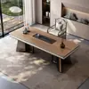 Mesa de Té y Juego de Sillas con Acabado de Madera de Nogal y Encimera de Roca para el Hogar, Mesa de Té Estilo Chino Nuevo, Mesa de Café para Oficina, Sensación de Lujo Ligero de Gama Alta, Encimera Grande