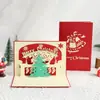 Felicitaciones de Año Nuevo y Navidad árbol de Navidad hecho a mano rojo creativo 3D pop-up tarjetas de felicitación fábrica tallado en papel hueco venta al por mayor