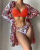Amazon 2024 Nuevo Traje de Baño Transfronterizo Bikini Playa Protector Solar Blusa Conjunto de Tres Piezas de Baño Europeo y Americano