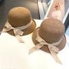Sombrero de Pescador para Mujer Primavera y Verano Nuevo Sombrero de Protección Solar Rizado con Lazo Vacaciones en la Playa Moda Sombrero de Sol Sombrero Tipo Cubo