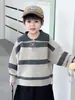 Suéter de rayas con cuello polo para niño, estilo coreano, top casual elegante y versátil para niños, ropa de bebé de moda