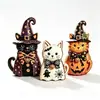 Decoración de Calabaza Fantasma Gato Negro de Madera para Halloween Habitación Escritorio Decoraciones Festivas Artesanías de Madera