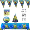 Nova Decoração de Festa de Aniversário da Menina Bob Esponja Pratos Descartáveis Bandeja de Papel Copo de Papel Guardanapo de Papel Bandeirola Pendurada Cartão
